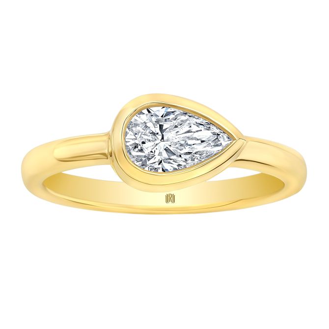 Rahaminov Bezel Set Pear Shape Diamond Engagement Ring in Yellow Gold, 0.47 cttw