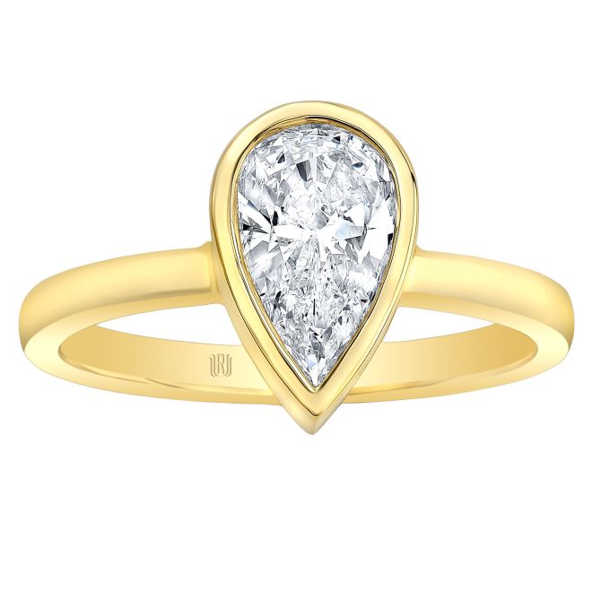 Rahaminov Bezel Set Pear Shape Diamond Engagement Ring in Yellow Gold, 1.03 cttw