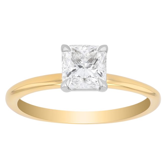 Princess Cut Diamond Solitaire Engagement Ring in 18K Yellow Gold, 1 ct