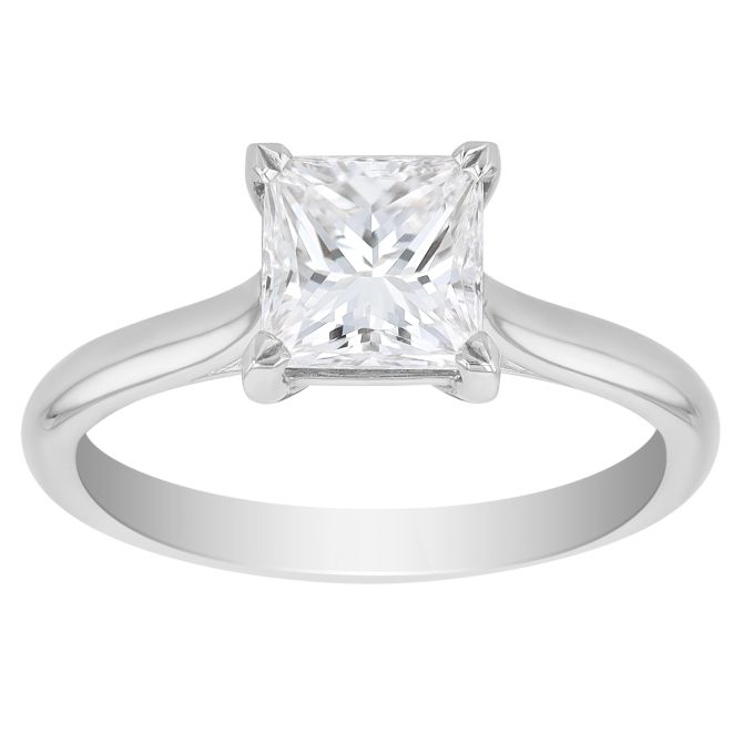 Princess Cut Diamond Solitaire Engagement Ring in Platinum, 1.47 ct