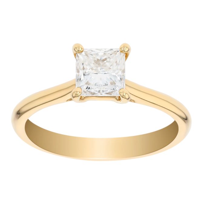 Princess Cut Diamond Solitaire Engagement Ring in 14K Yellow Gold, 1.01 ct