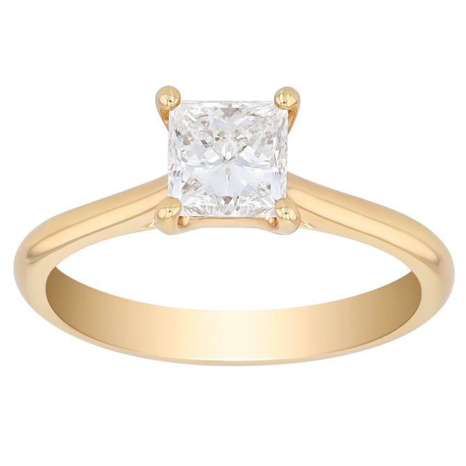 Princess Cut Diamond Solitaire Engagement Ring in 14K Yellow Gold, 1.00 ct