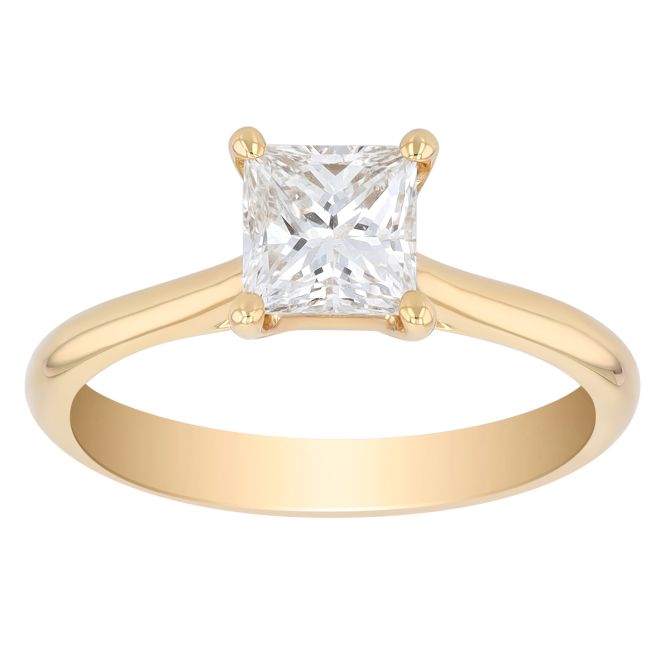 Princess Cut Diamond Solitaire Engagement Ring in 14K Yellow Gold, 0.99 ct