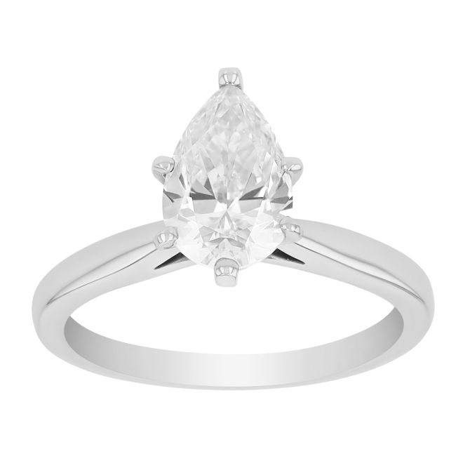 ALTR Lab Grown Pear Shaped Diamond Solitaire Engagement Ring in 14K White Gold, 1.58 ct