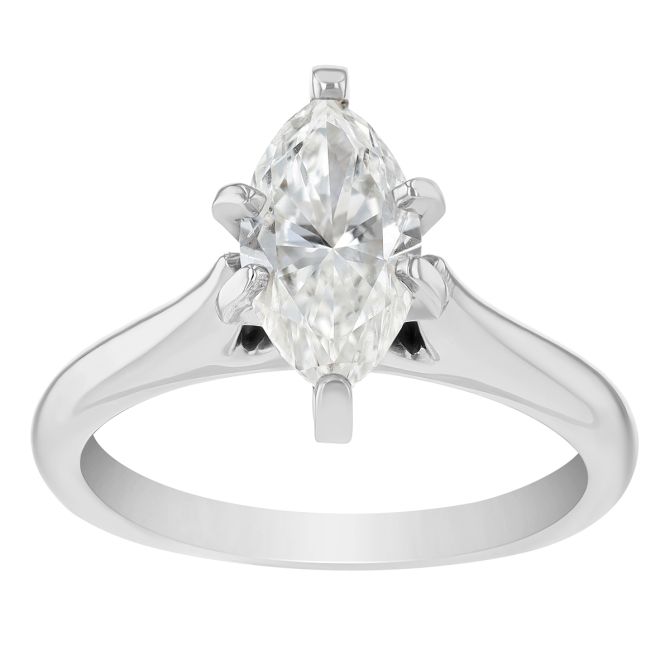 Marquise Diamond Cathedral Set Engagement Ring in 14K White Gold