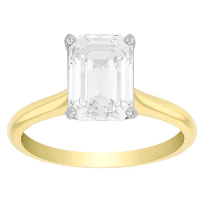 Lab Grown Emerald Cut Diamond Solitaire Engagement Ring in 14K Yellow Gold