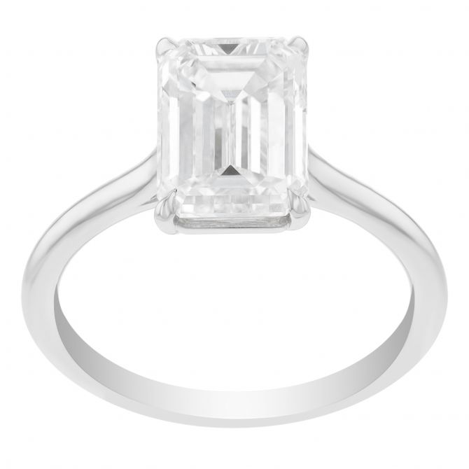 Emerald Cut Diamond Solitaire Engagement Ring in White Gold, 3.00 ct