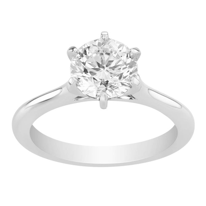 Signature Round Diamond 6 Prong Solitaire Engagement Ring in White Gold, 1.71 ct