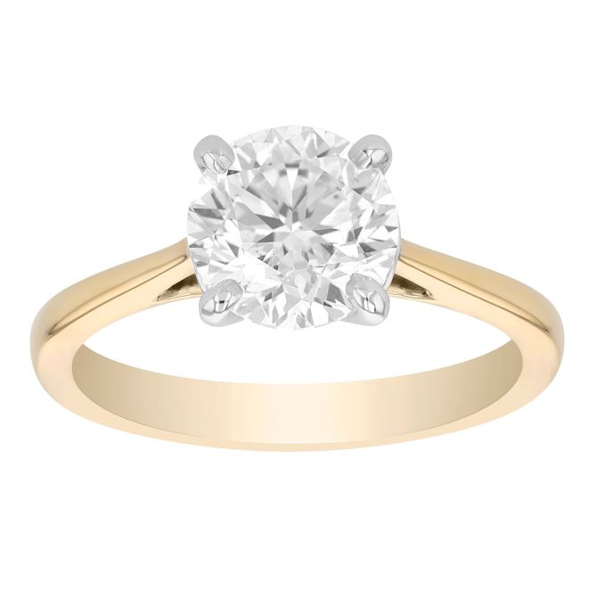 Round Diamond Solitaire Engagement Ring in 14K Yellow Gold, 1.89 ct