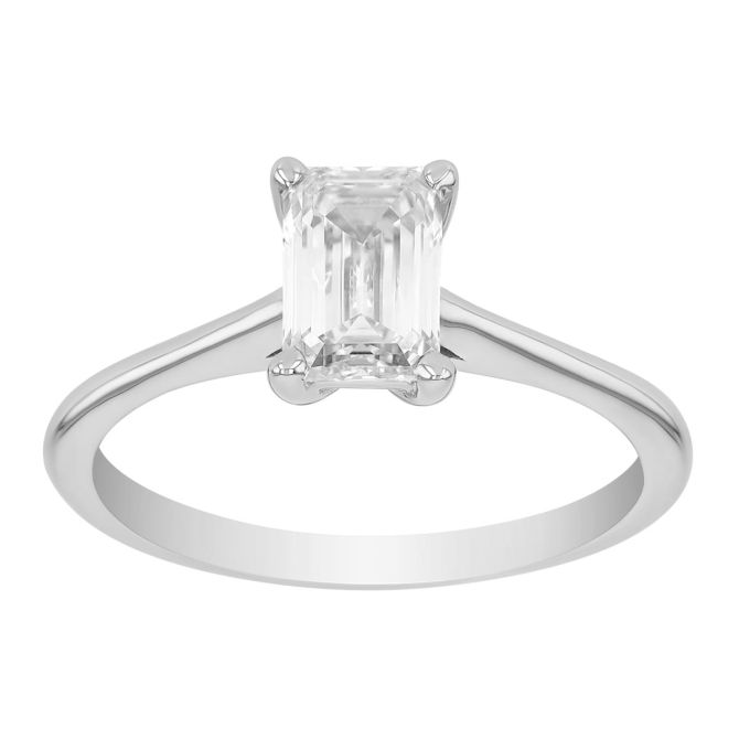 ALTR Lab Grown Emerald Cut Diamond Solitaire Engagement Ring in 14K White Gold, 1.08 ct