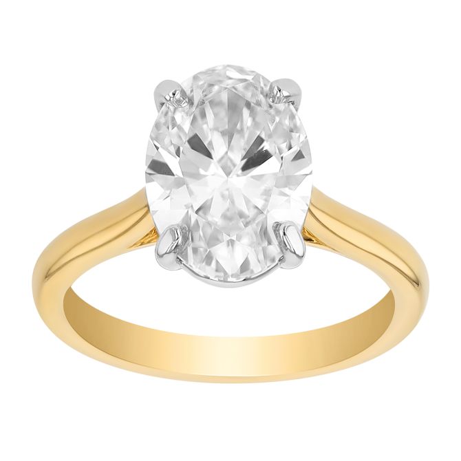 Lab Grown Oval Diamond Solitaire Engagement Ring in 18K Yellow Gold, 2.15 ct