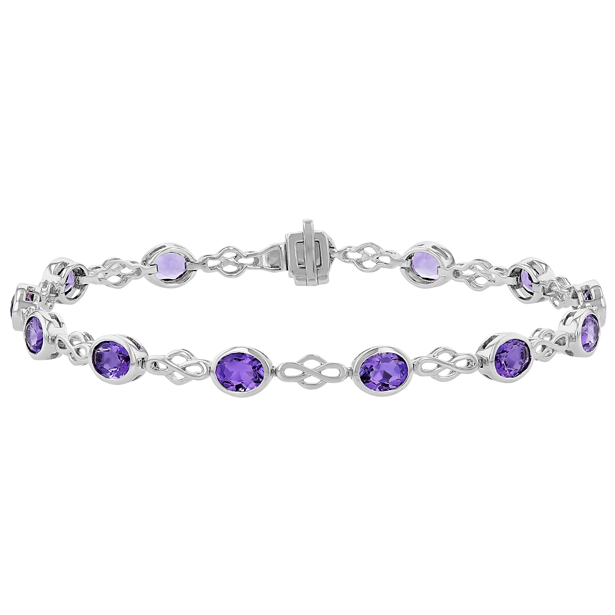 Oval Amethyst 13 Stone Lace Link Bracelet in White Gold | Borsheims