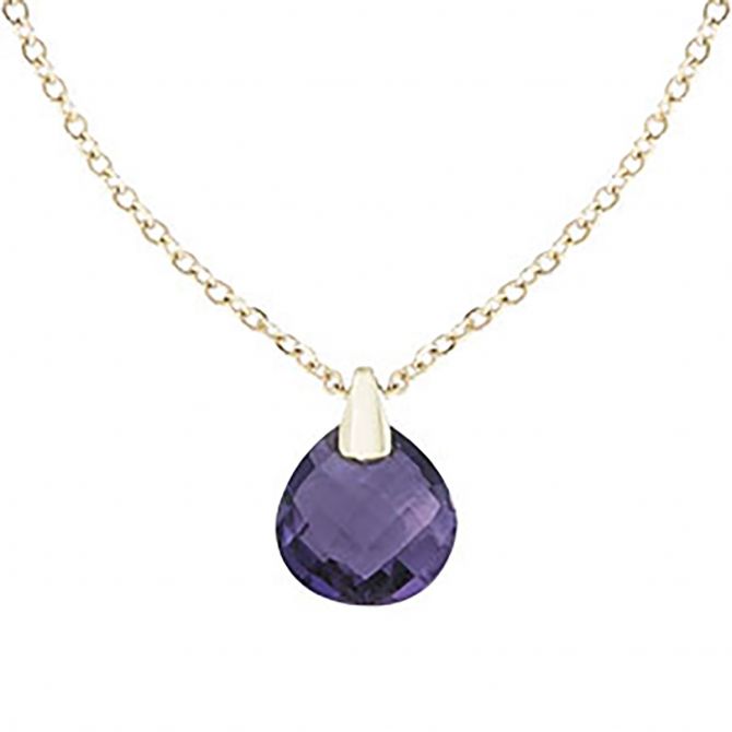 Amethyst Briolette Pendant with Yellow Gold Chain, 18"