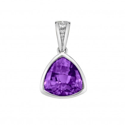 Checkerboard Trillion Amethyst Pendant in White Gold, 18