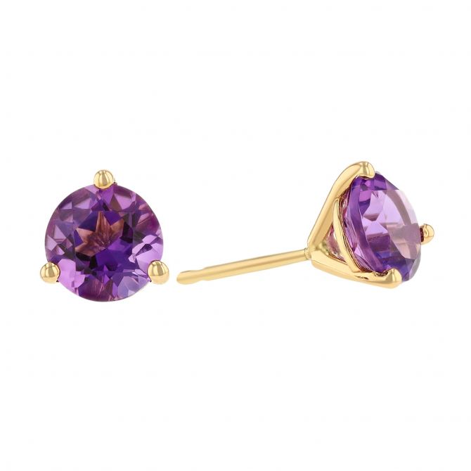 Amethyst Stud Earrings, 6mm in Yellow Gold