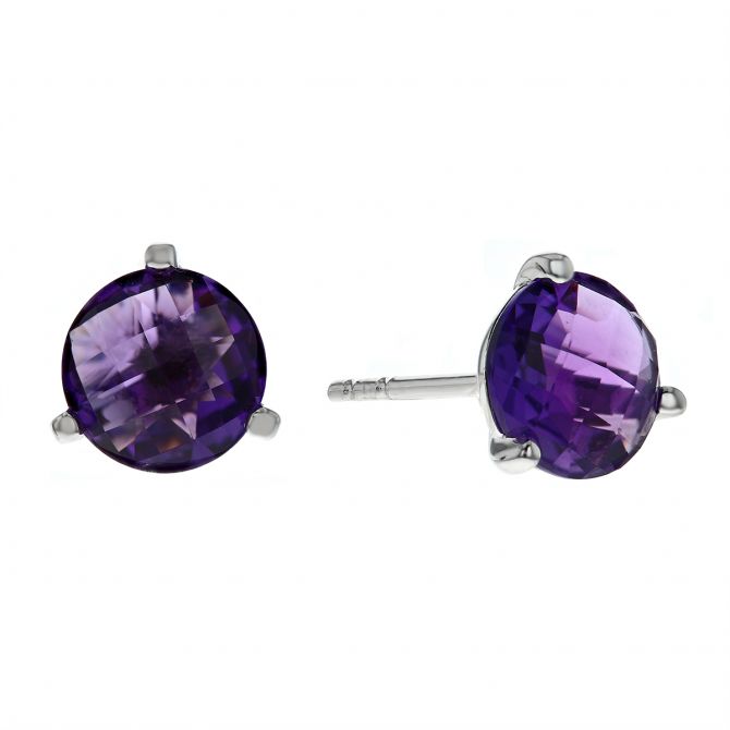 Amethyst Stud Earrings in White Gold