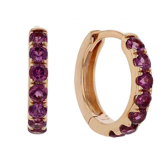 Amethyst Huggie Hoop Earrings in Rose Gold