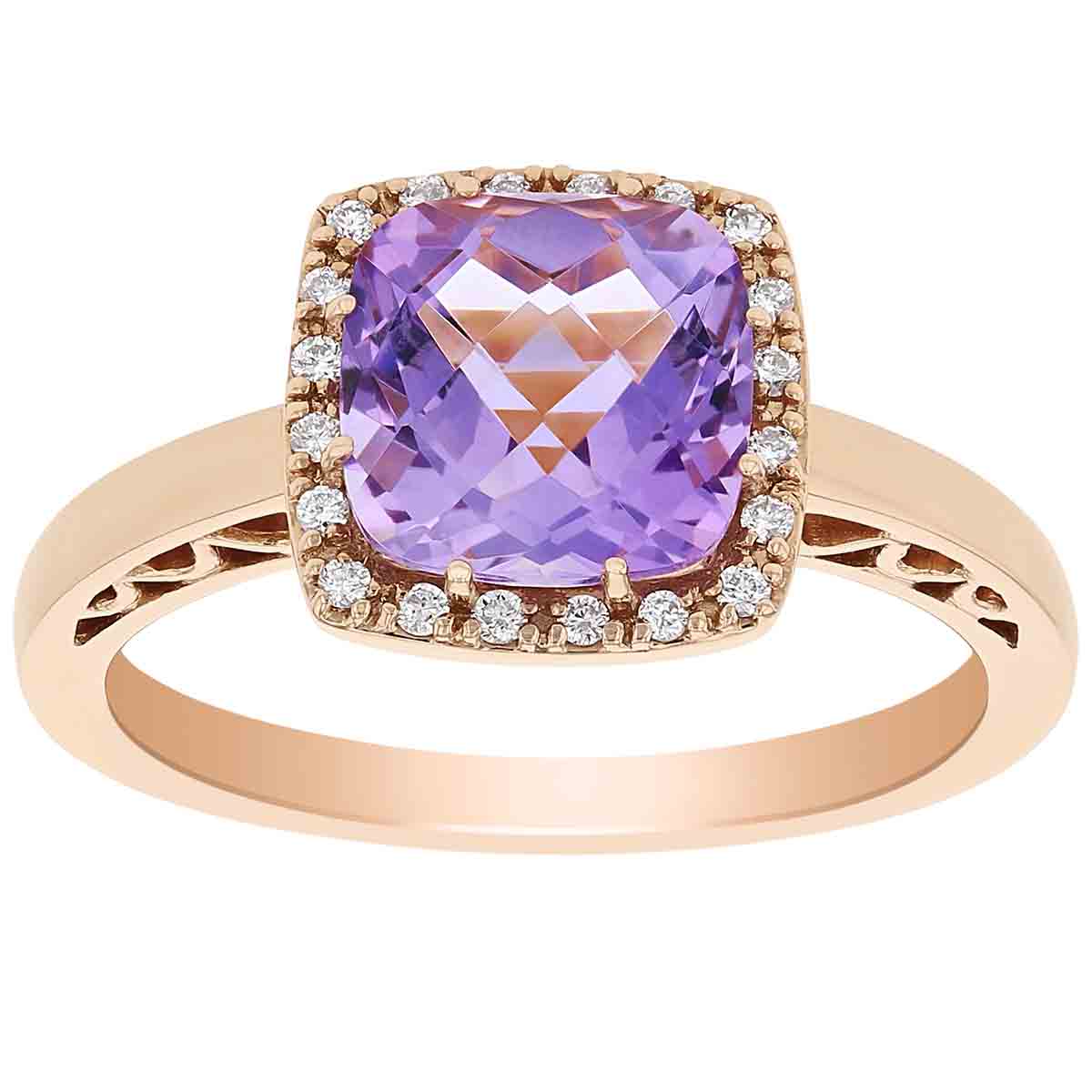 Cushion Checkerboard Amethyst & Diamond Halo Ring in Rose Gold | Borsheims