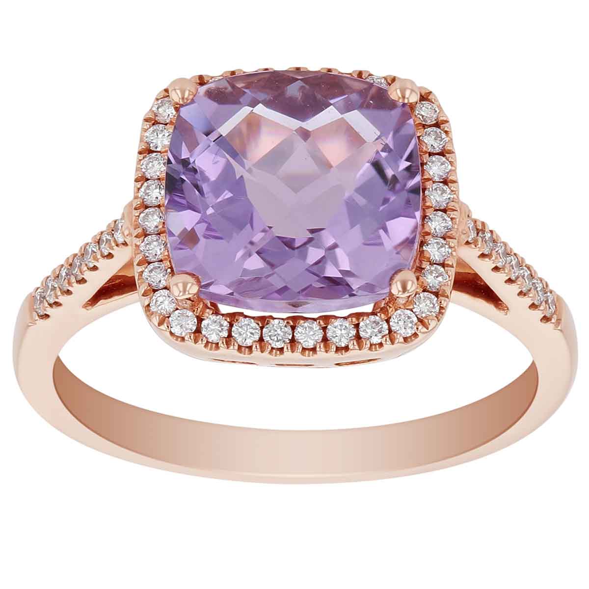 14K Rose Gold Cushion Amethyst Ring with Diamond Halo & Shank | Borsheims