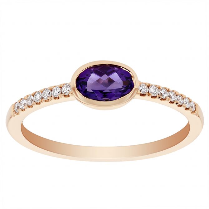 Oval Amethyst East West & Diamond Ring in Yellow Gold