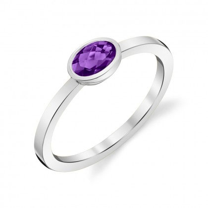 Oval Amethyst Bezel Set Ring in White Gold