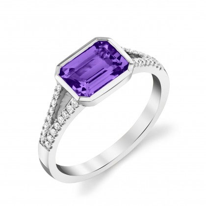 Emerald Cut Amethyst & Diamond Split Shank Ring in White Gold | Borsheims