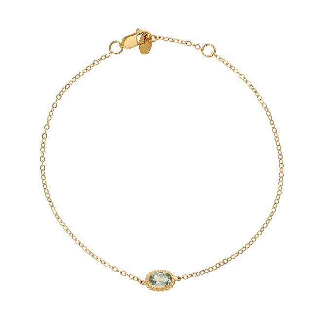 Oval Aquamarine Bezel Set Station Bracelet in Yellow Gold, 7.5"