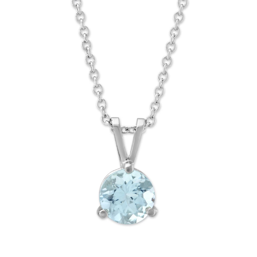 Round Aquamarine Solitaire Pendant in White Gold, 18