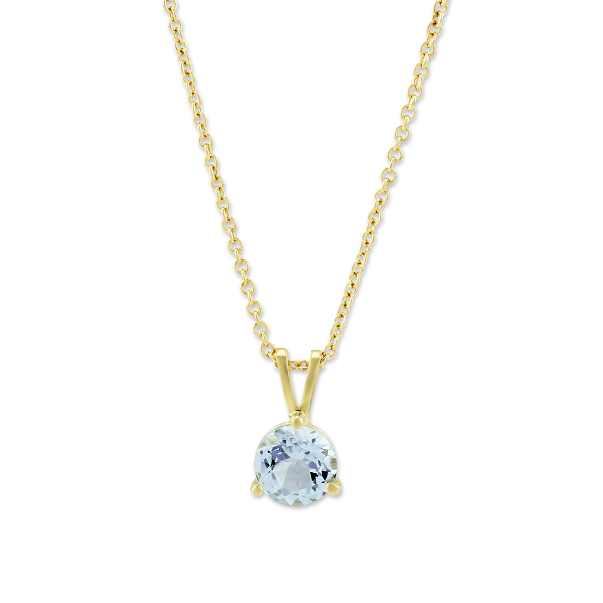 14K Yellow Gold Round Aquamarine Solitaire Pendant, 18" | Borsheims