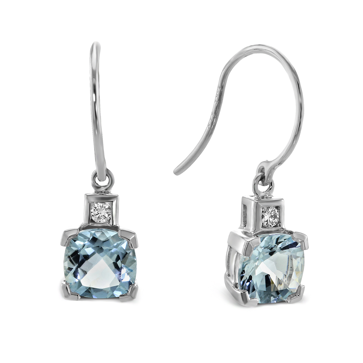 Cushion Aquamarine & Diamond Drop Earrings in White Gold | Borsheims