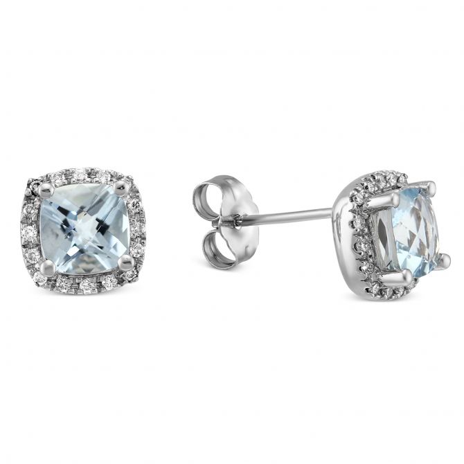 Aquamarine & Diamond Frame Earrings in White Gold