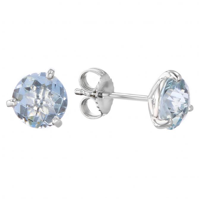 Round Aquamarine Stud Earrings in White Gold