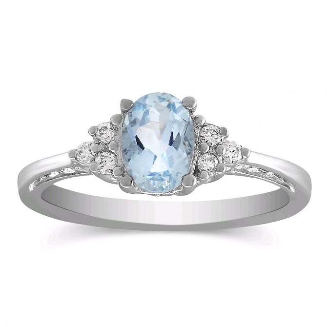 Oval Aquamarine & Diamond Cluster Ring in White Gold