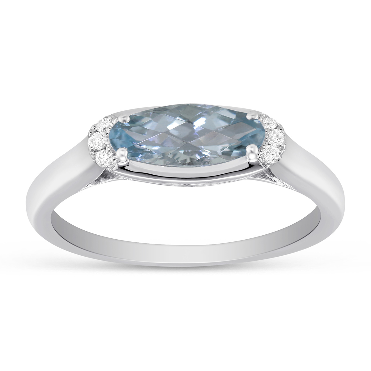 Checkerboard Faceted Oval Aquamarine & Diamond Ring in White Gold ...