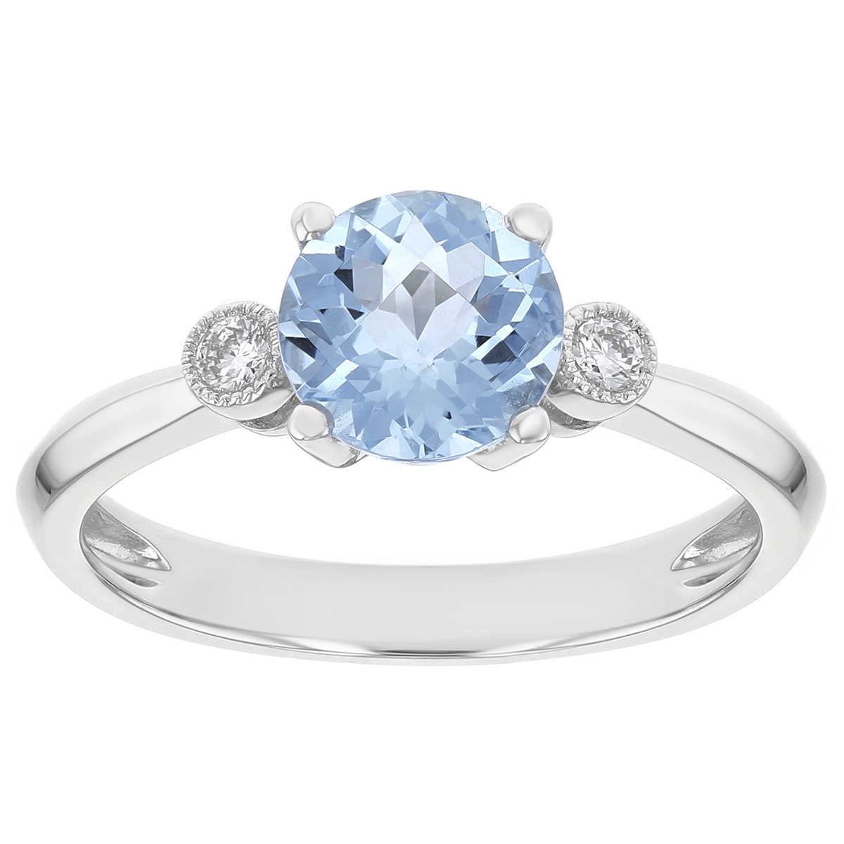 Round Aquamarine & Diamond 3 Stone Ring in White Gold | Borsheims