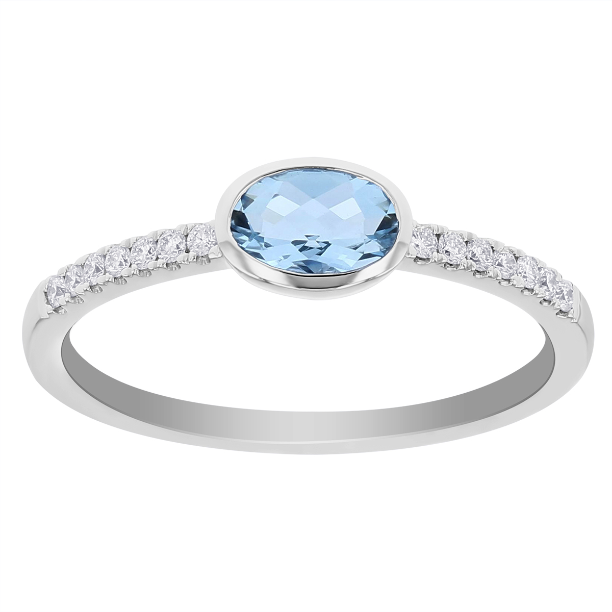 14k White Gold Oval Aquamarine And Diamond Bezel Set Ring Borsheims