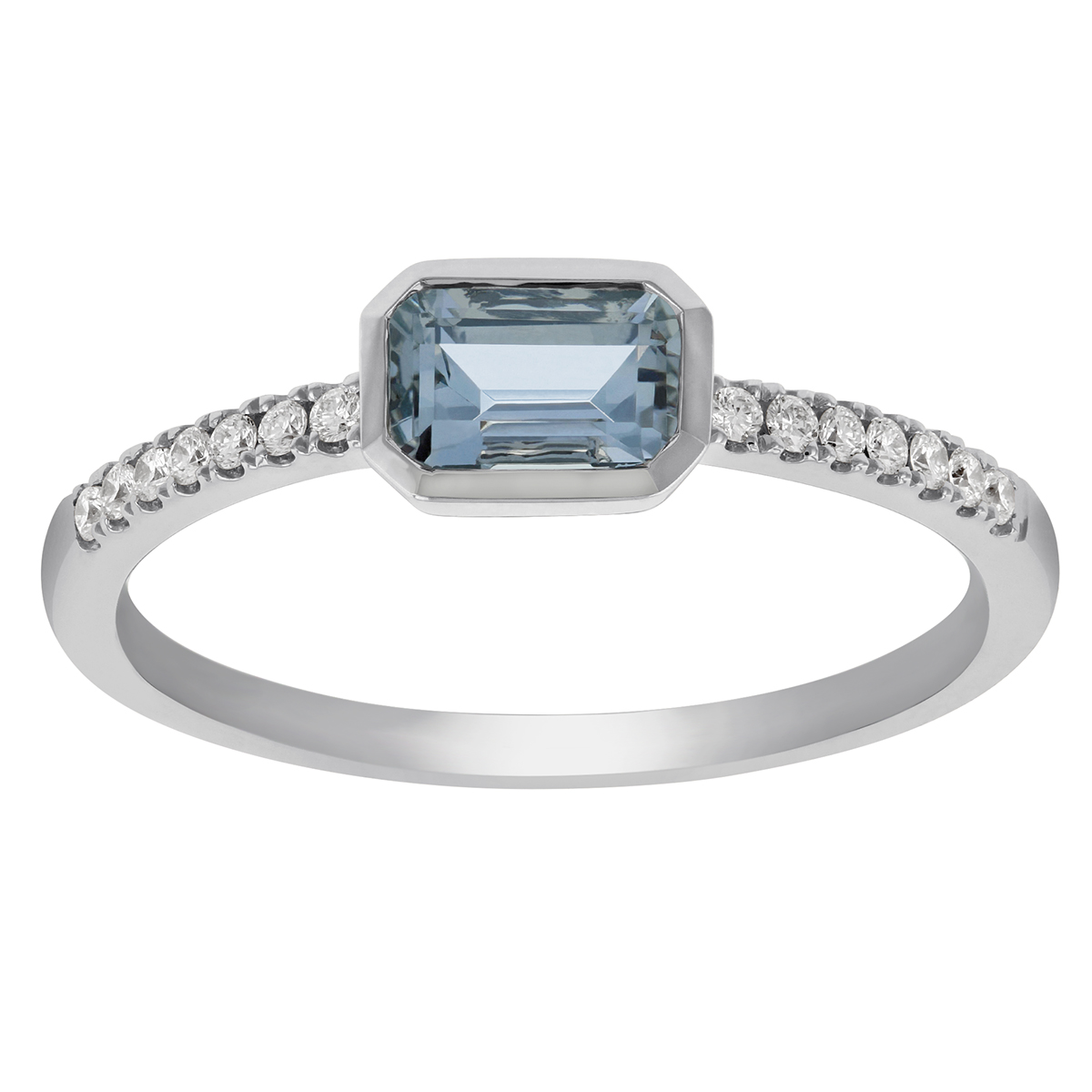 Octagonal Step Cut Aquamarine Ring with Diamond Shank in White Gold ...