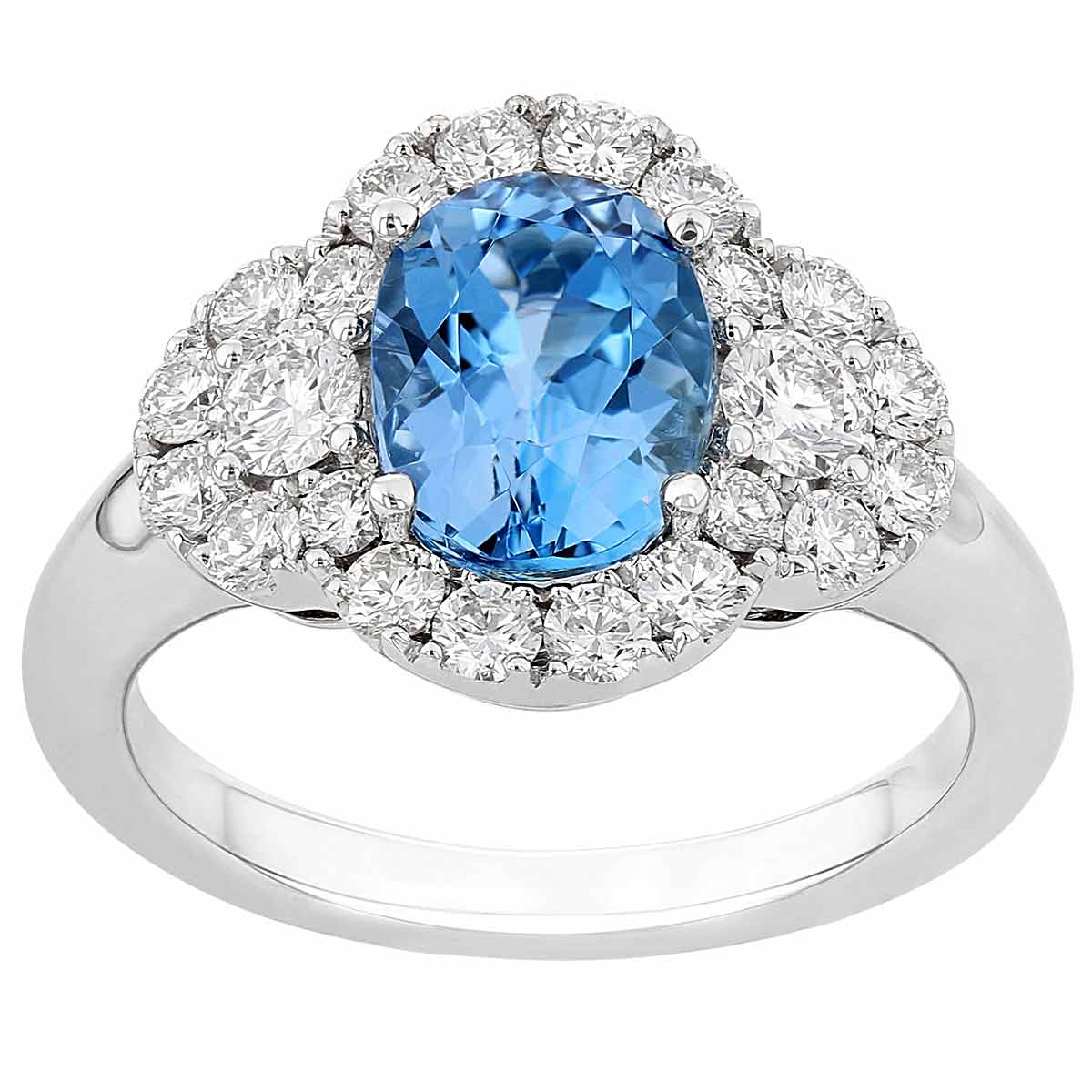 Oval Aquamarine & Diamond Halo 3 Stone Ring in White Gold | Borsheims