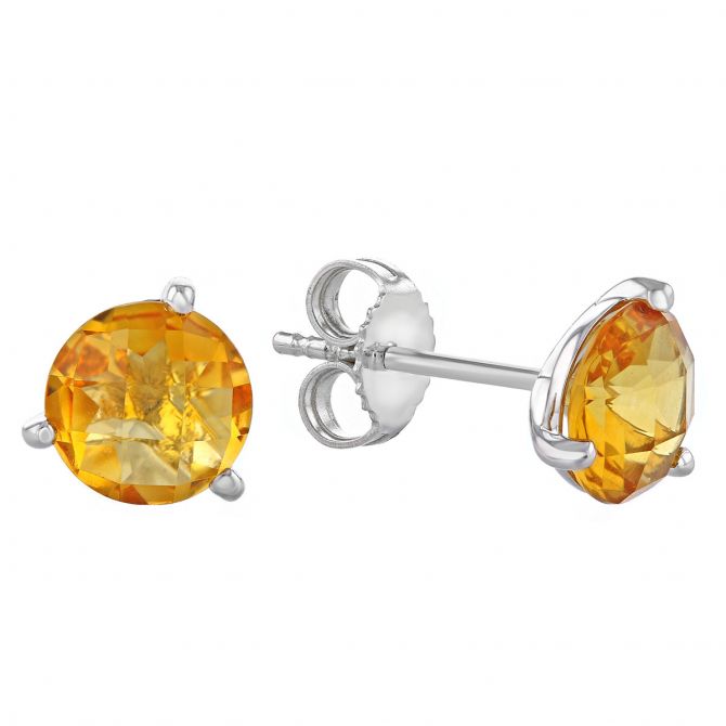 14K White Gold Round Citrine Stud Earrings