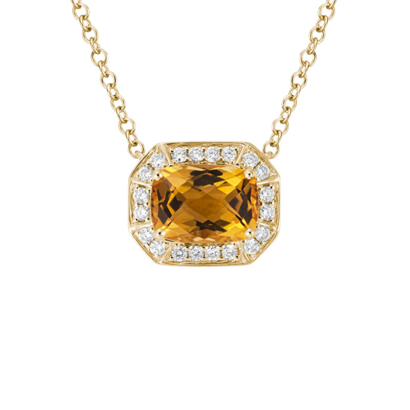 Cushion Citrine Octagon Pendant with Diamond Halo in Yellow Gold, 18 ...