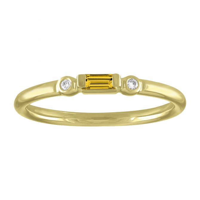 My Story 14K Yellow Gold Baguette Citrine & Round Diamond Bezel Set Ring