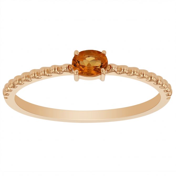 My Story 14K Yellow Gold East-West Oval Citrine Ring with Beaded Shank