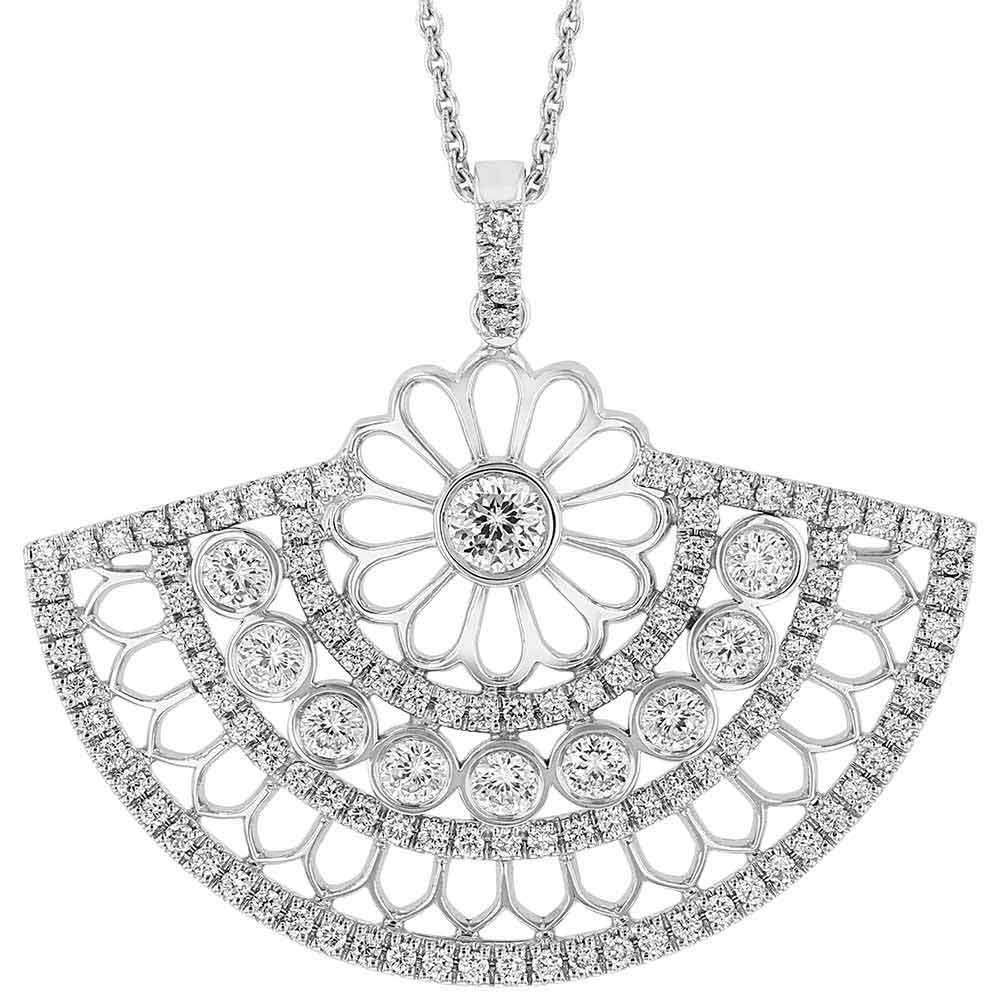 Roberto Coin Cento Diamond Filigree Fan Shaped Pendant in White Gold ...