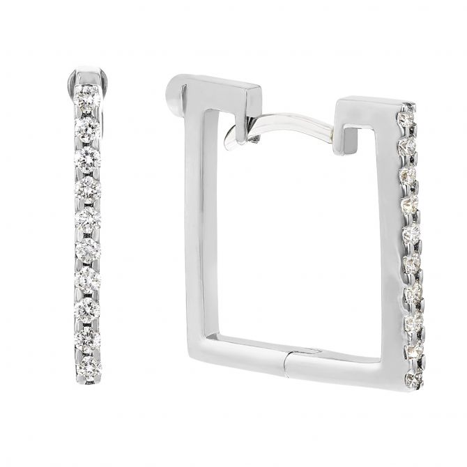 Roberto Coin Perfect Diamond Hoops Square Earrings in 18K Gold, 0.19 cttw