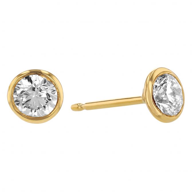 Bezel set diamond clearance stud earrings yellow gold