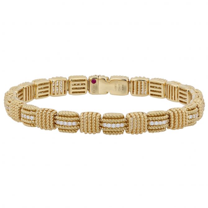 Roberto Coin Yellow Gold Basketweave Bracelet with Diamonds