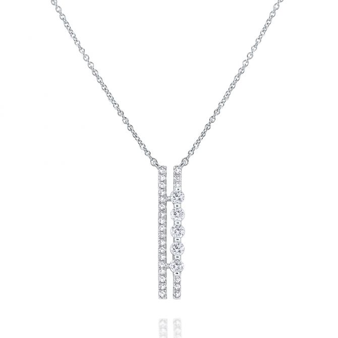 Diamond Double Bar Drop Necklace in White Gold