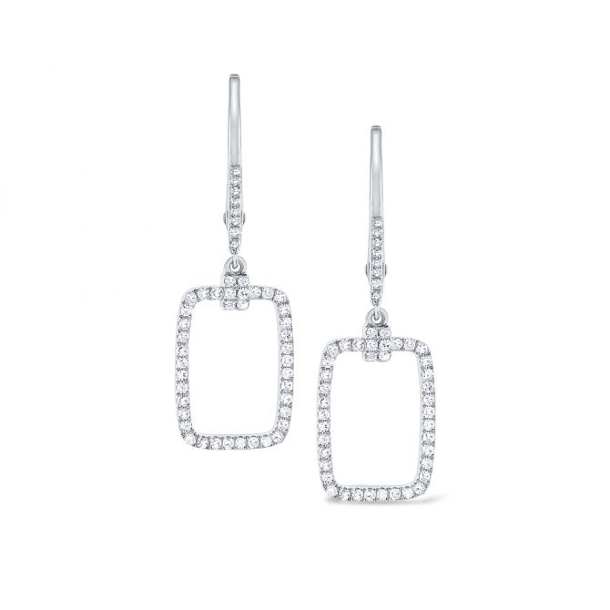 Diamond Rectangular Frame Dangle Earrings in White Gold