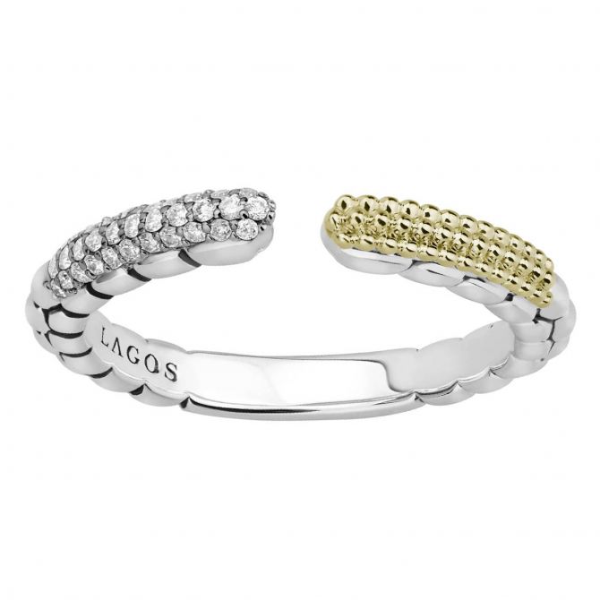 LAGOS Caviar Lux Open Diamond Stacking Ring in Sterling Silver & Yellow Gold, Size 7