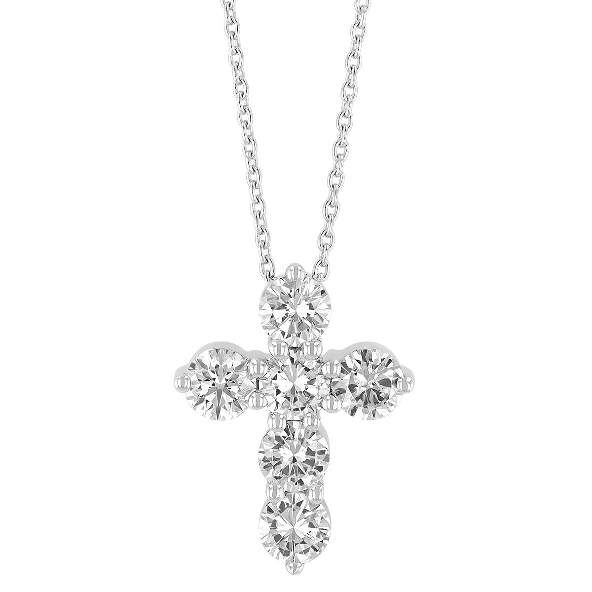 Diamond Small 6 Stone Cross Necklace in White Gold, .50 cttw, 18 ...